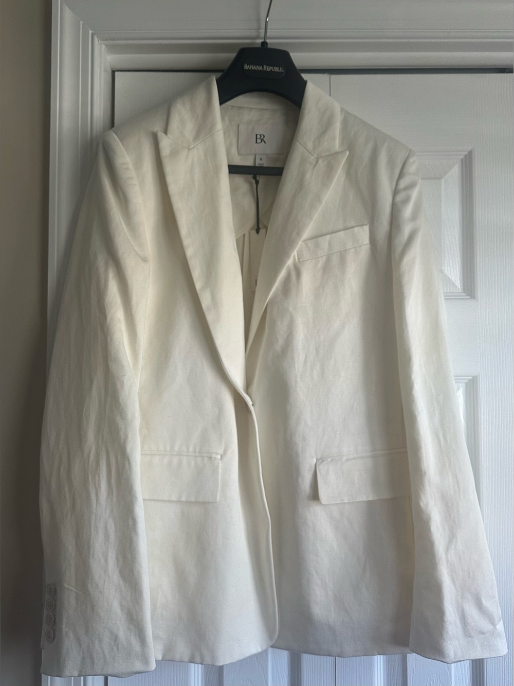 Banana Republic Womens Cream Single-Button Blazer Italian cotton/linen size 6